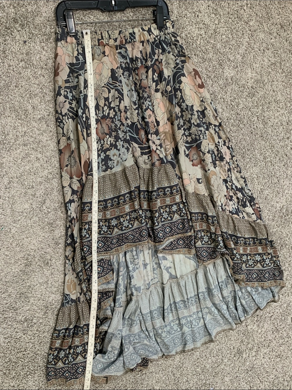 Spell and the Gypsy Bohemian Floral High-Low Midi Skirt in Beige and Navy - Picture 6 of 8